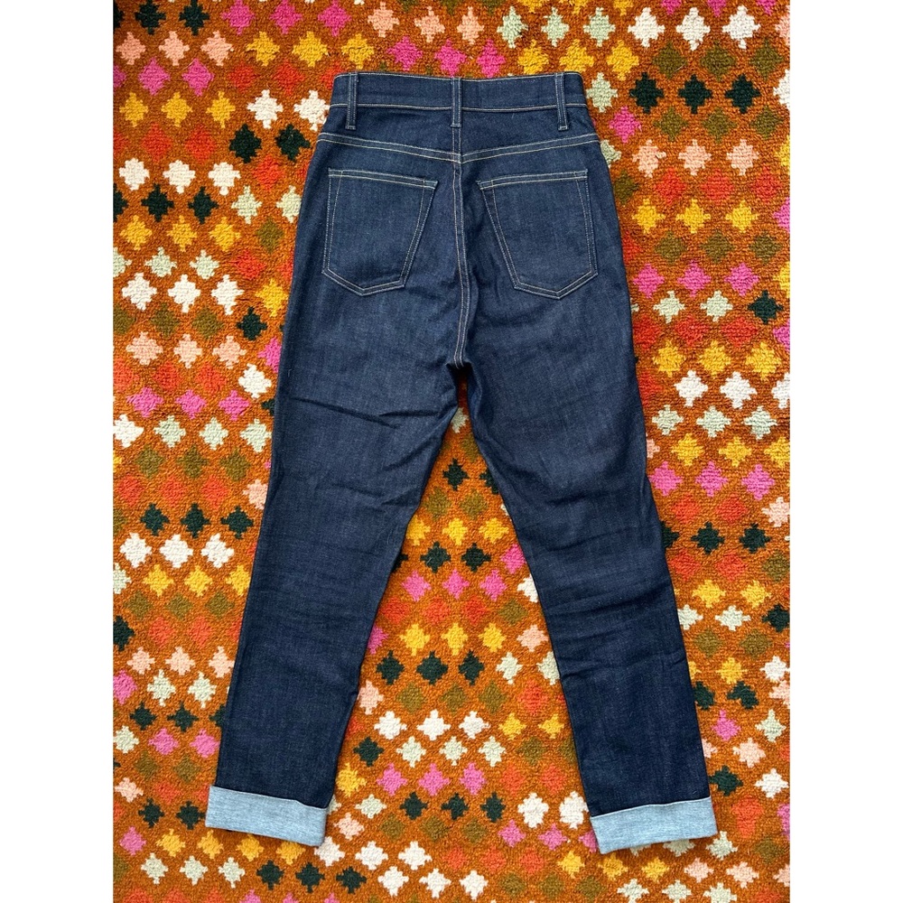 Imogene + Willie Elizabeth Super High Rise Dark Wash Raw Denim Jeans Tapered